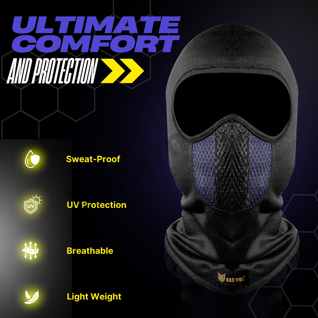 BADOWL Full Face Balaclava for Men & Women ( Blue) - UV Protection, Breathable & Stretchable Fabric.