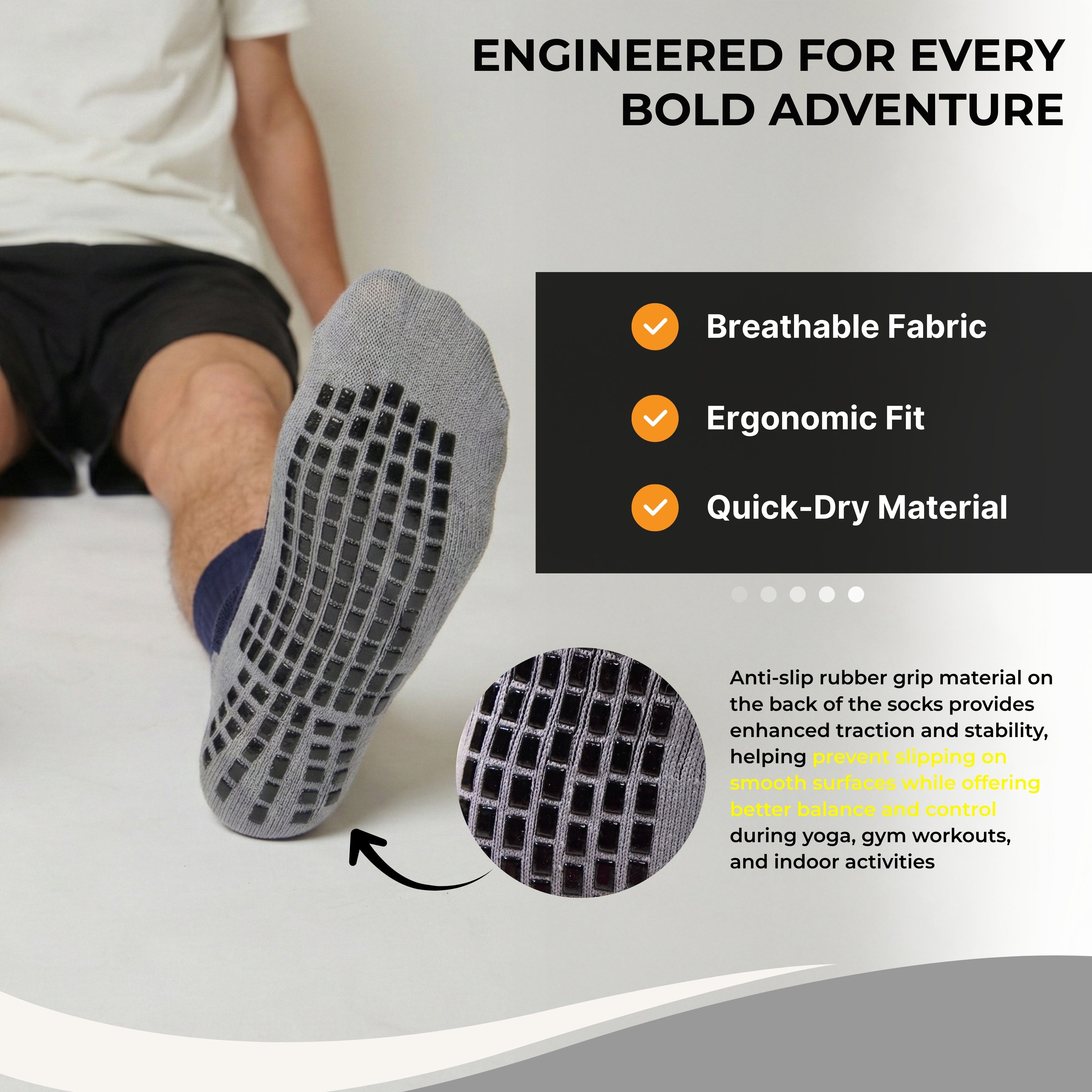 Gripflow Yoga Socks – Non Slip Anti Skid Grip, Cushioned Cotton Comfort (Unisex)
