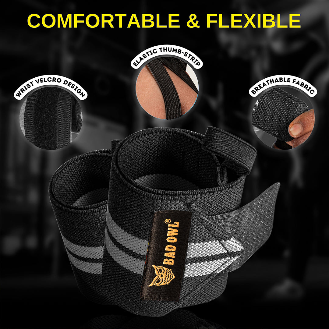 Bad OWL Wrist Support for Gym & Fitness Grey