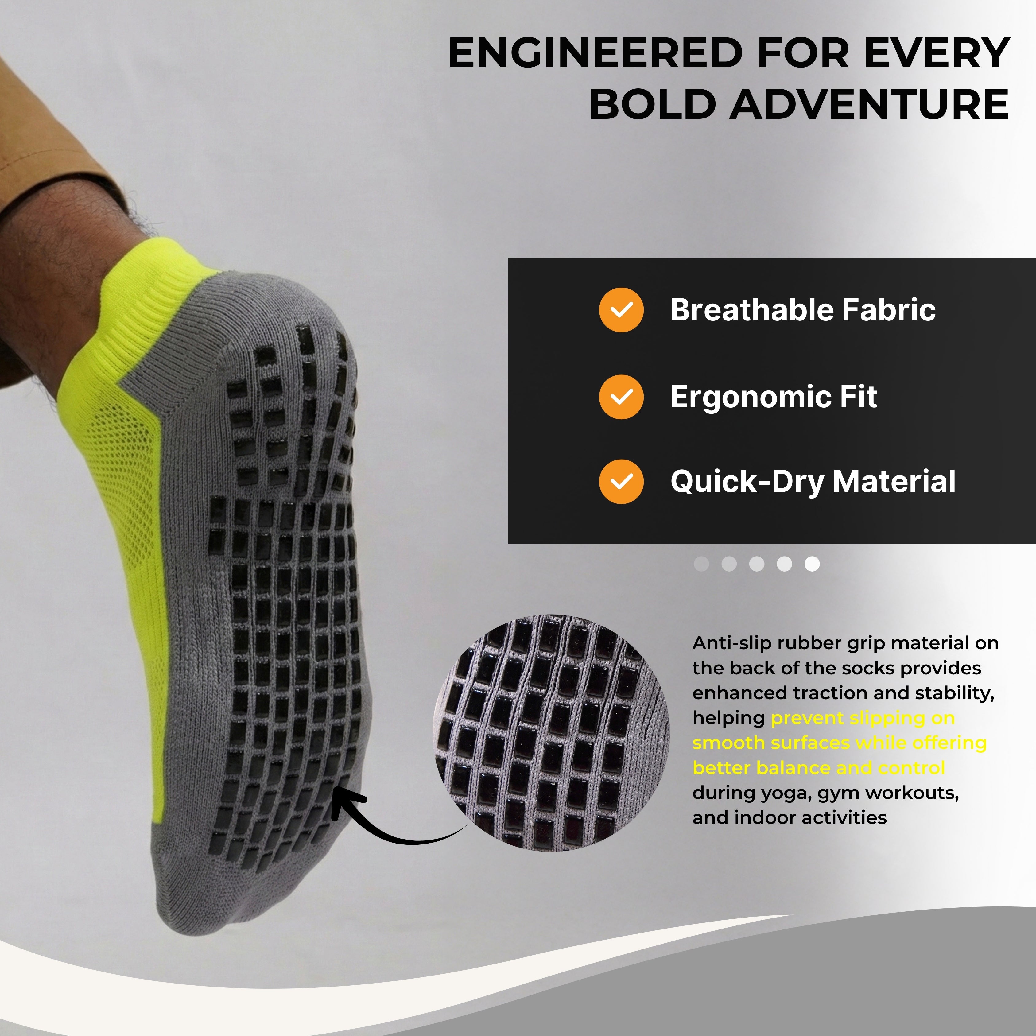 Gripflow Yoga Socks – Non Slip Anti Skid Grip, Cushioned Cotton Comfort (Unisex)