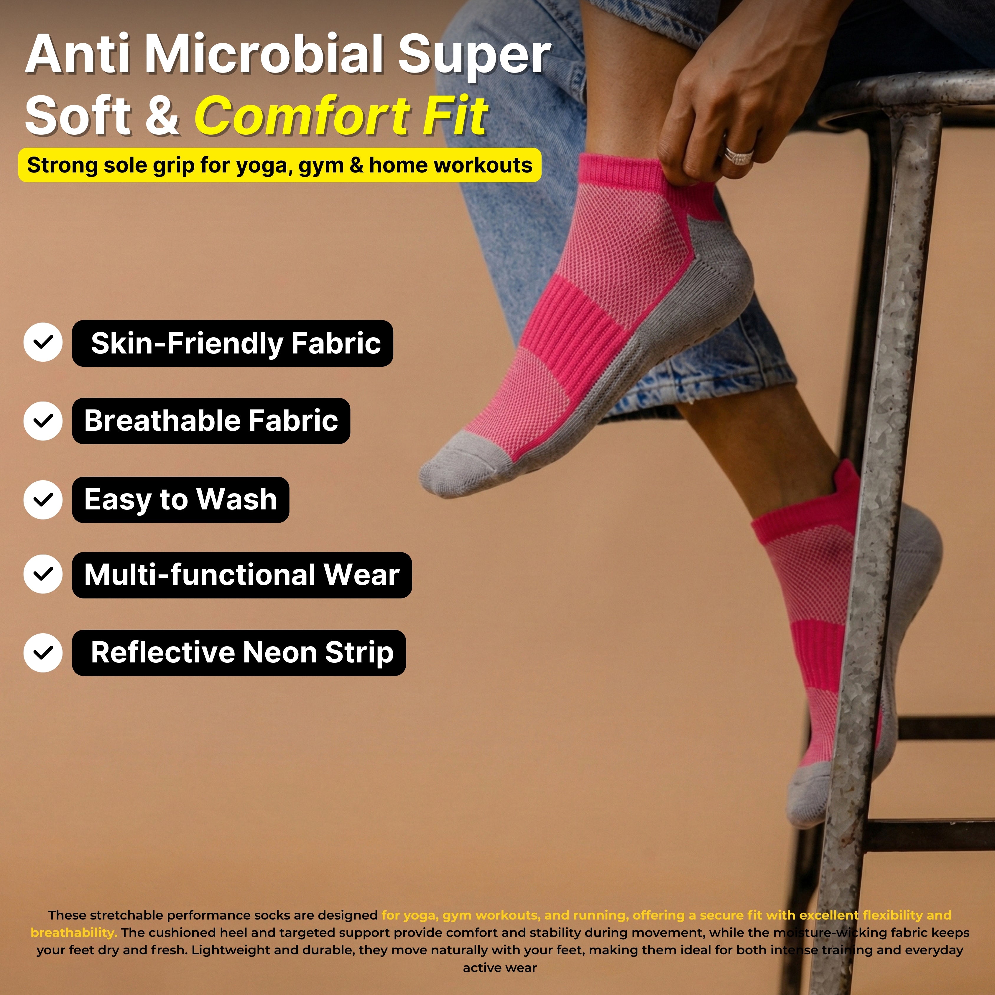 Gripflow Yoga Socks – Non Slip Anti Skid Grip, Cushioned Cotton Comfort (Unisex)