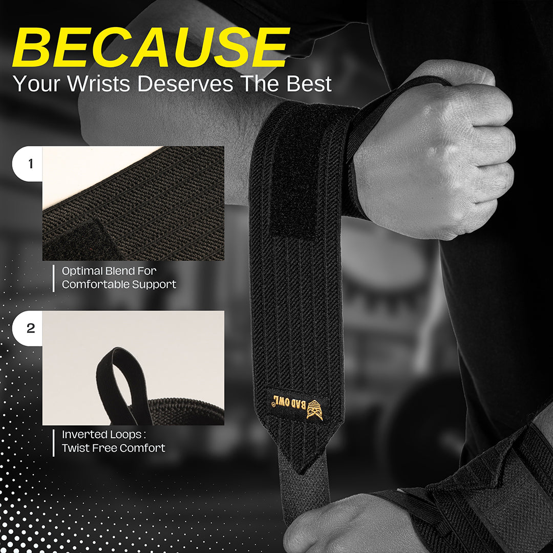 Bad OWL Wrist Support for Gym & Fitness Black wrist