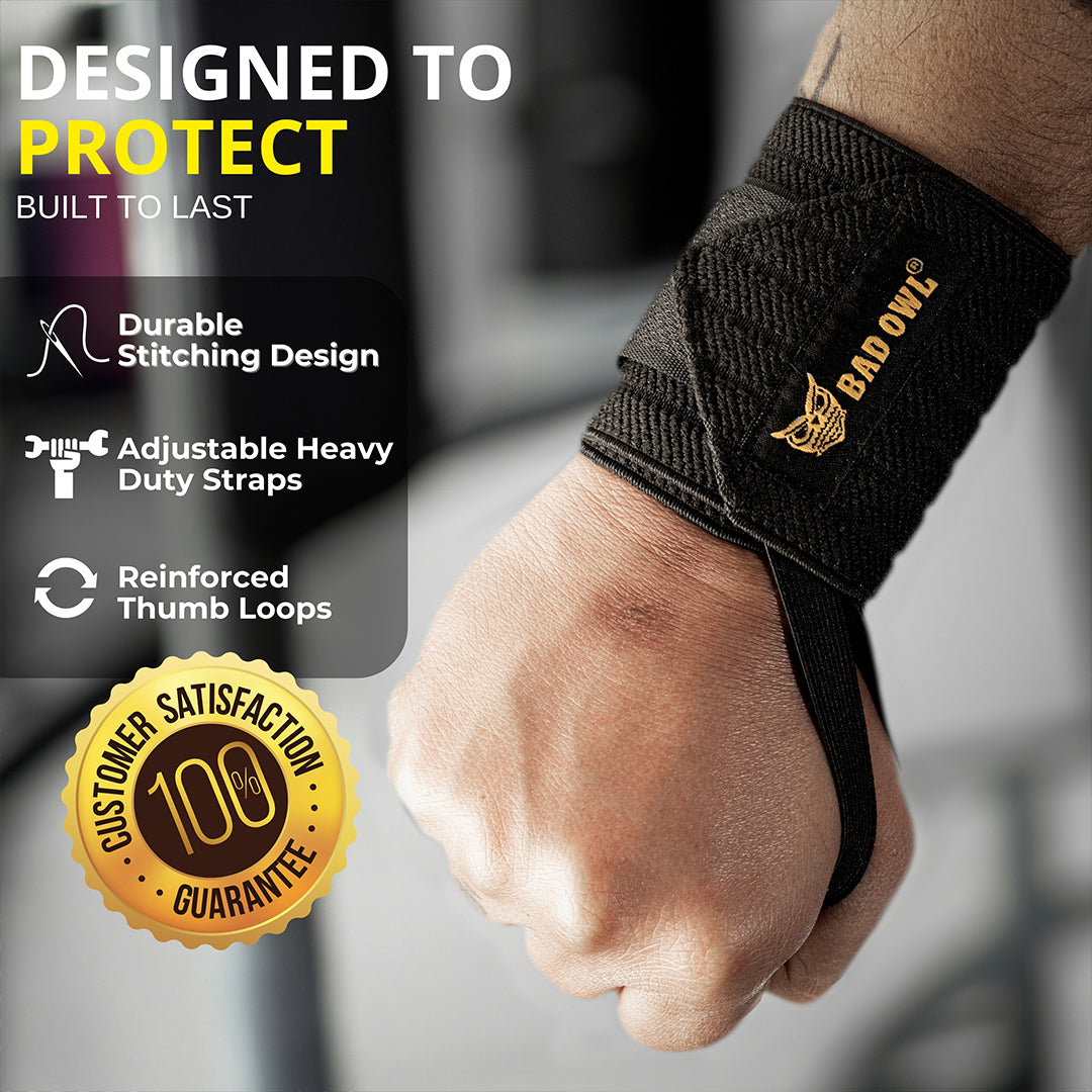 Bad OWL Wrist Support for Gym & Fitness Black wrist