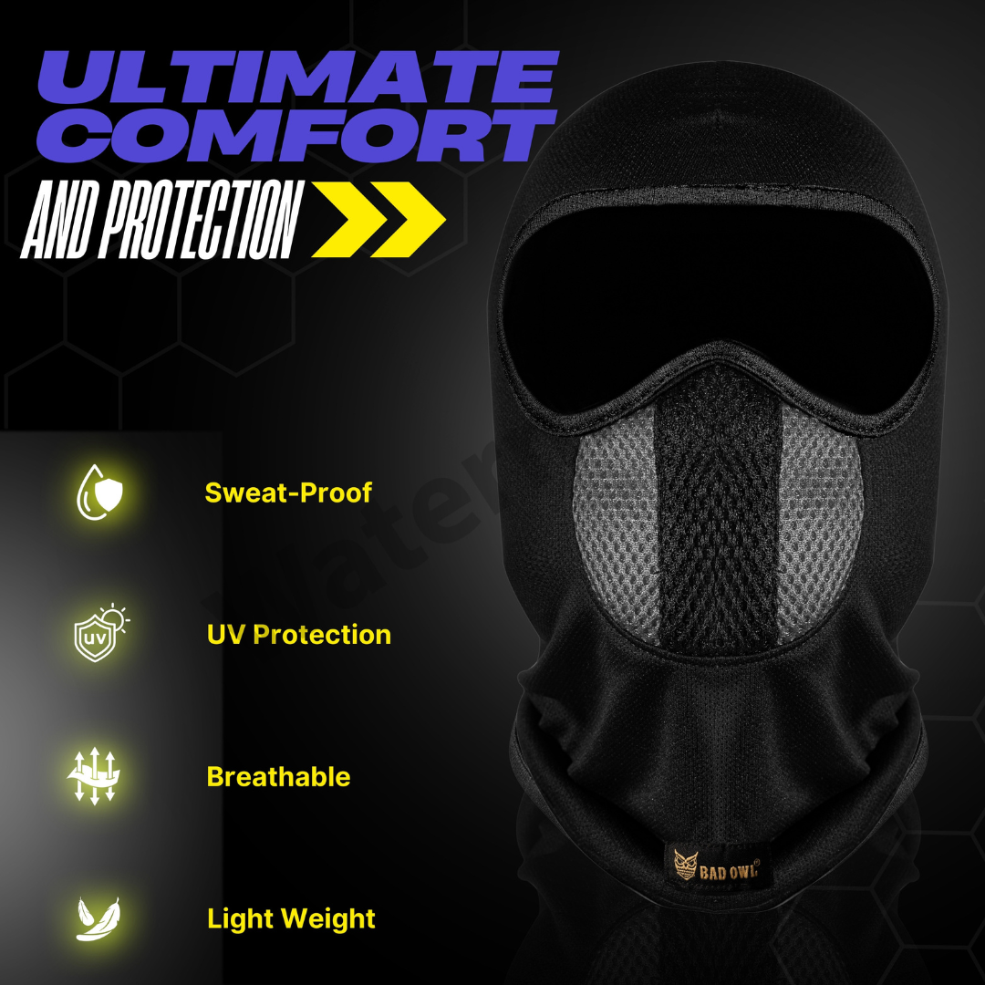 BADOWL Full Face Balaclava for Men & Women ( Grey)- UV Protection, Breathable & Stretchable Fabric.
