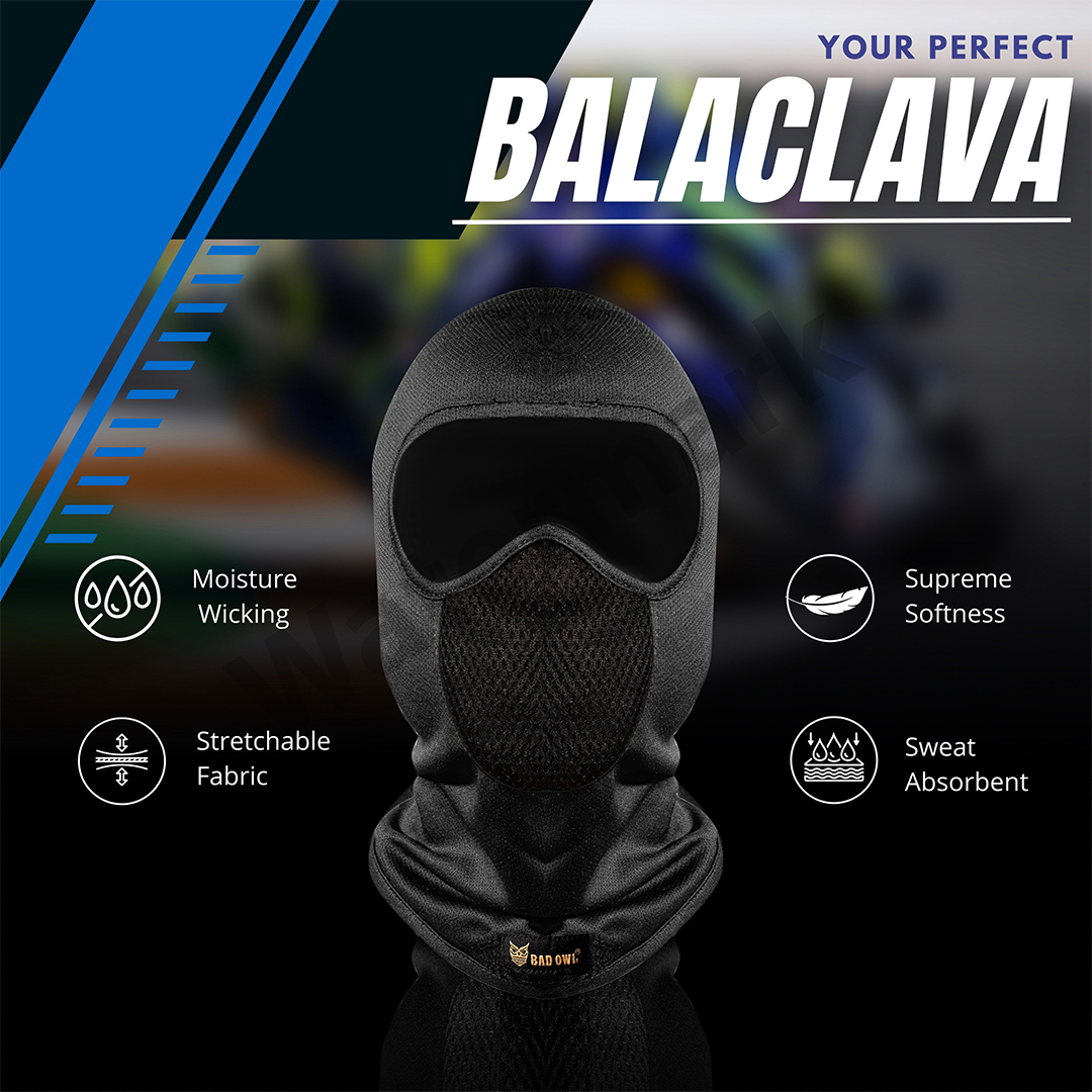 BADOWL Full Face Balaclava for Men & Women ( Black) - UV Protection, Breathable & Stretchable Fabric