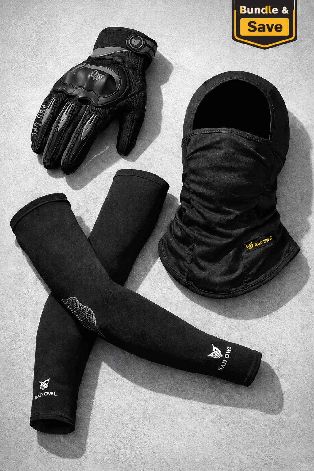 Stealth Rider Combo - Rydon Riding gloves, Velocity Arm Sleeves & Premium Balaclava Combo