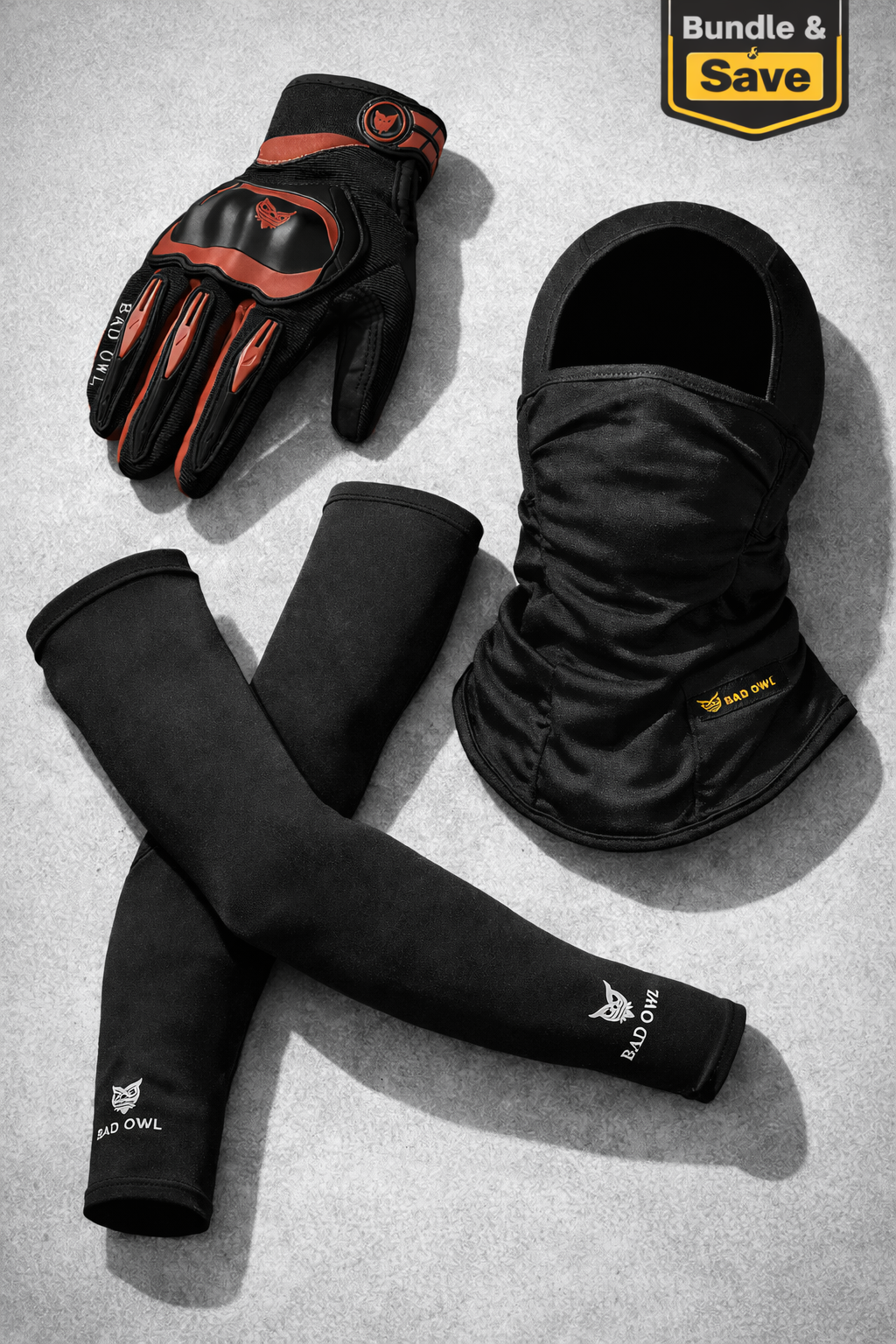 Stealth Rider Combo - Rydon Riding gloves, Velocity Arm Sleeves & Premium Balaclava Combo