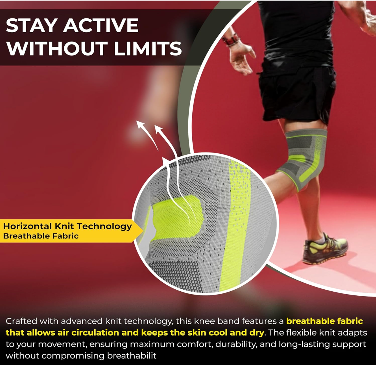 Stabilix Knee Cap Support for Men & Women | Pain Relief Knee Brace | Breathable Compression Knee Support