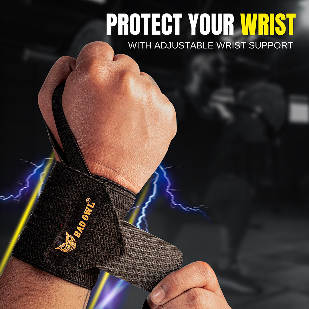 Bad OWL Wrist Support for Gym & Fitness Black wrist