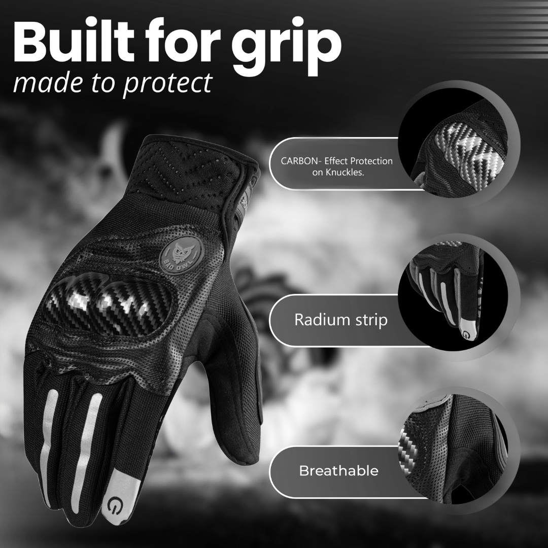 BADOWL Carbon Fiber PVC Knuckle Protection Riding Gloves