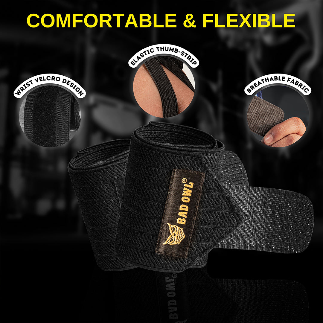 Bad OWL Wrist Support for Gym & Fitness Black wrist