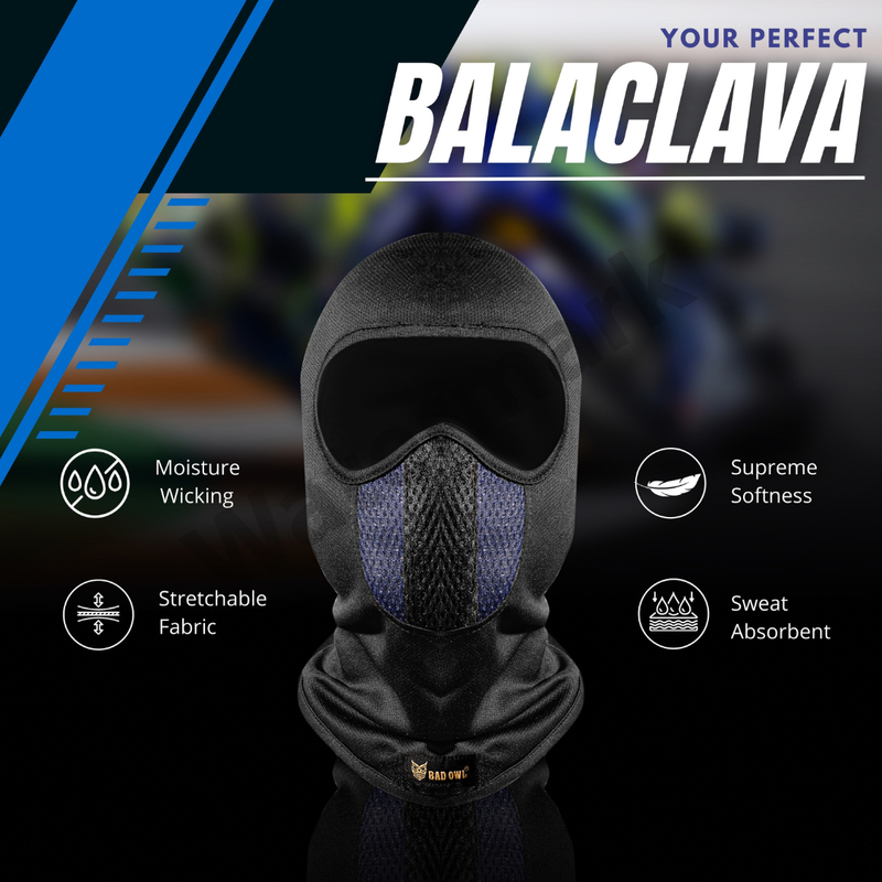 BADOWL Full Face Balaclava for Men & Women ( Blue) - UV Protection, Breathable & Stretchable Fabric.