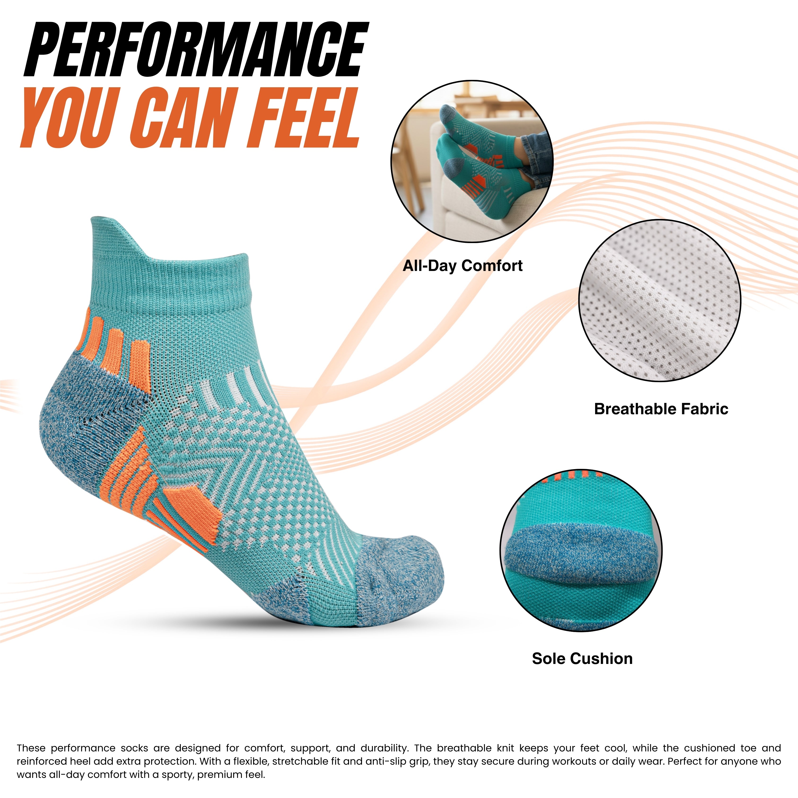 Powerstep Sports Socks – Cushioned Ankle Socks for Running, Gym & Training - Pack of 3 (Unisex)